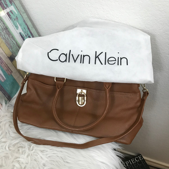 Calvin Klein Handbags - Calvin Klein Tan Leather Bag Gold hardware
